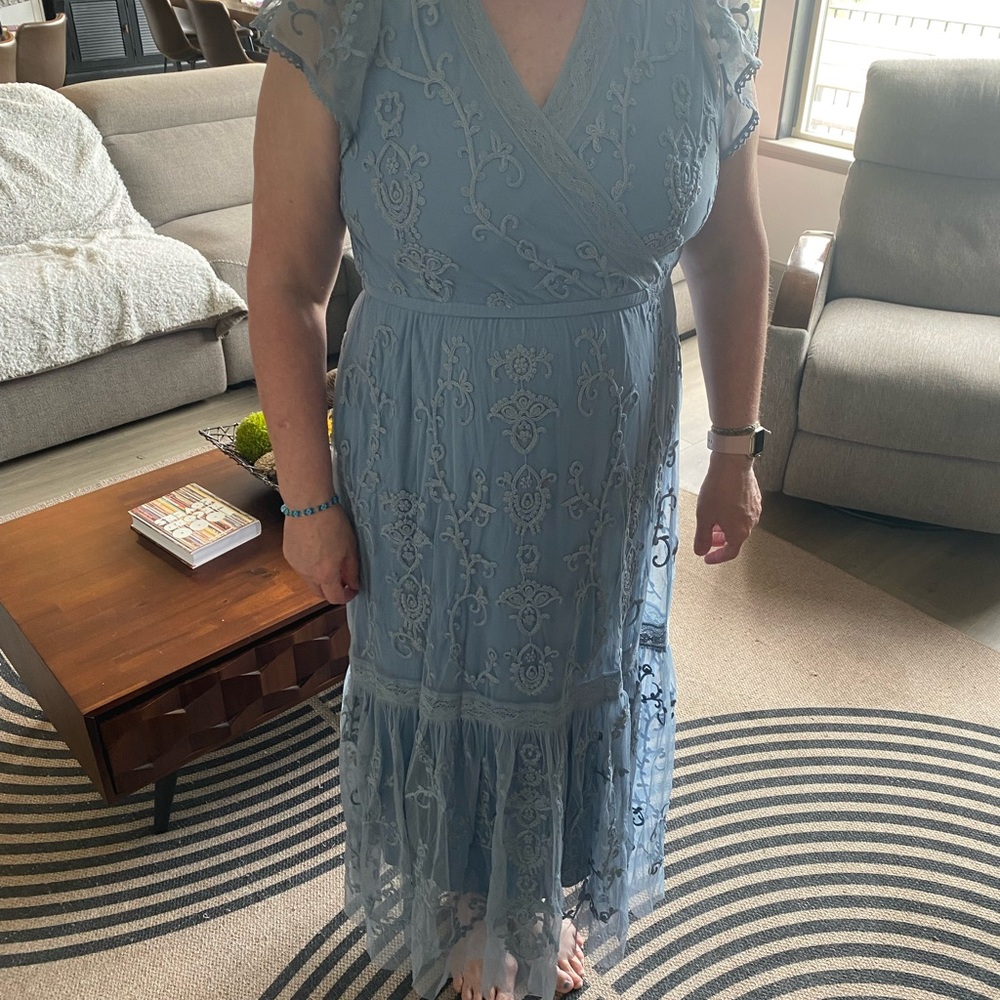 Sundance Light Blue Embroidered Maxi Dress